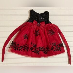 Youngland Baby Dress 18‎ Months Red Black Flower Velvety Christmas Holiday Party